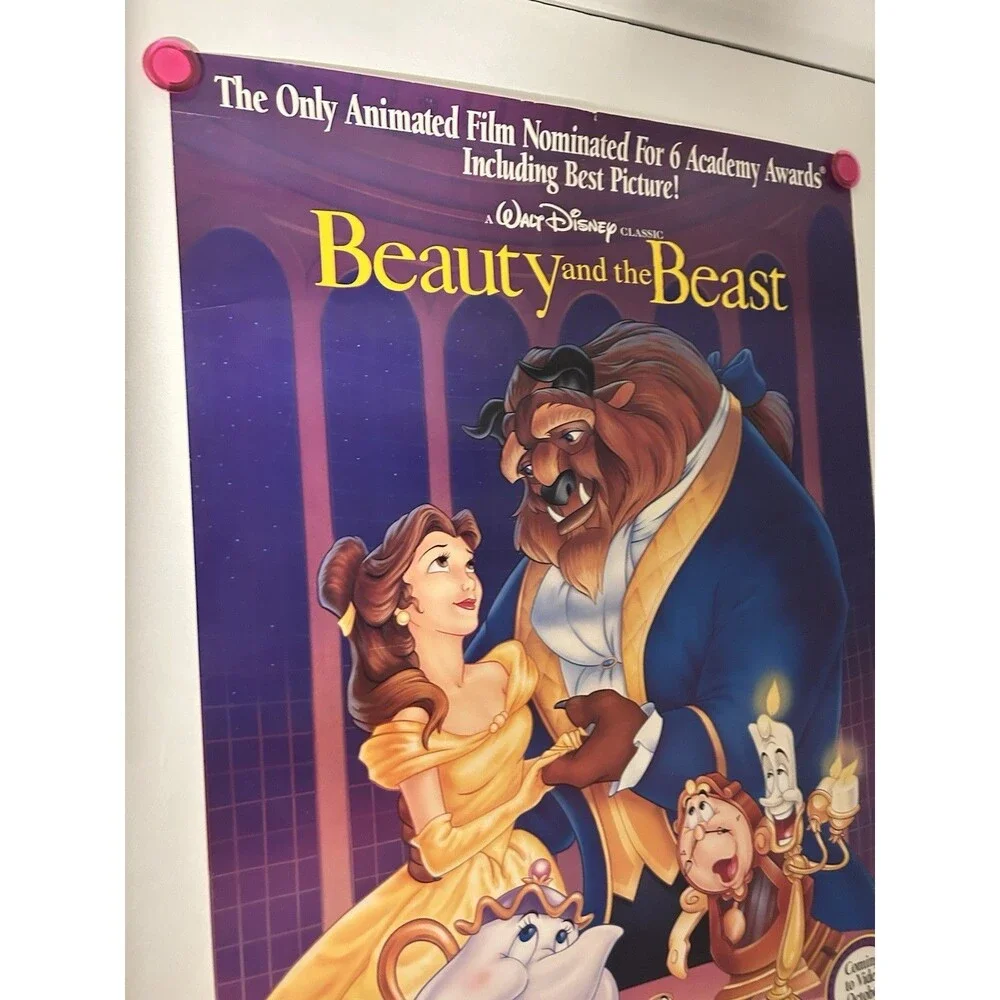 Vintage SUPER RARE Beauty & The Beast 1991 VHS Promo Poster Disney Princess